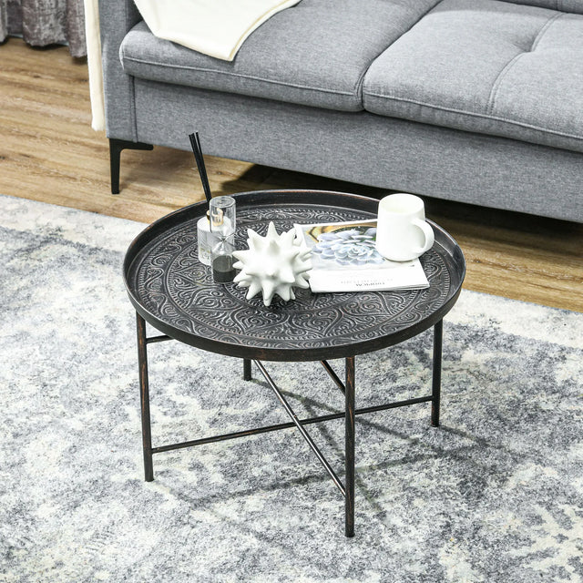Pewter Metal 24-Inch Round Coffee Table - Omega Lifestyles
