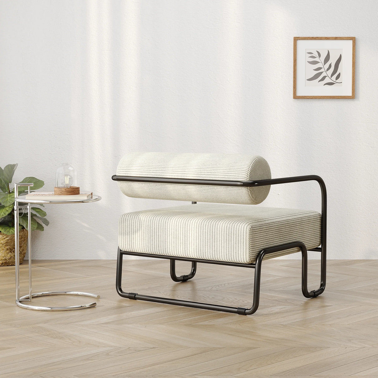 Beige Corduroy Iron Frame Living Room Accent Chair - Omega Lifestyles