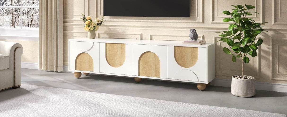 Farmhouse White MDF TV Stand With Cabinets - Sleep Galleria