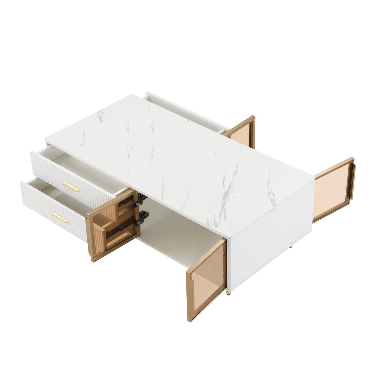 Modern White MDF Coffee Table With Storage Drawers And Lighting - Sleep Galleria