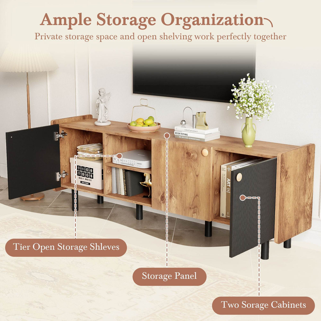 Mid Century Modern TV Stand With Storage Cabinets - Sleep Galleria