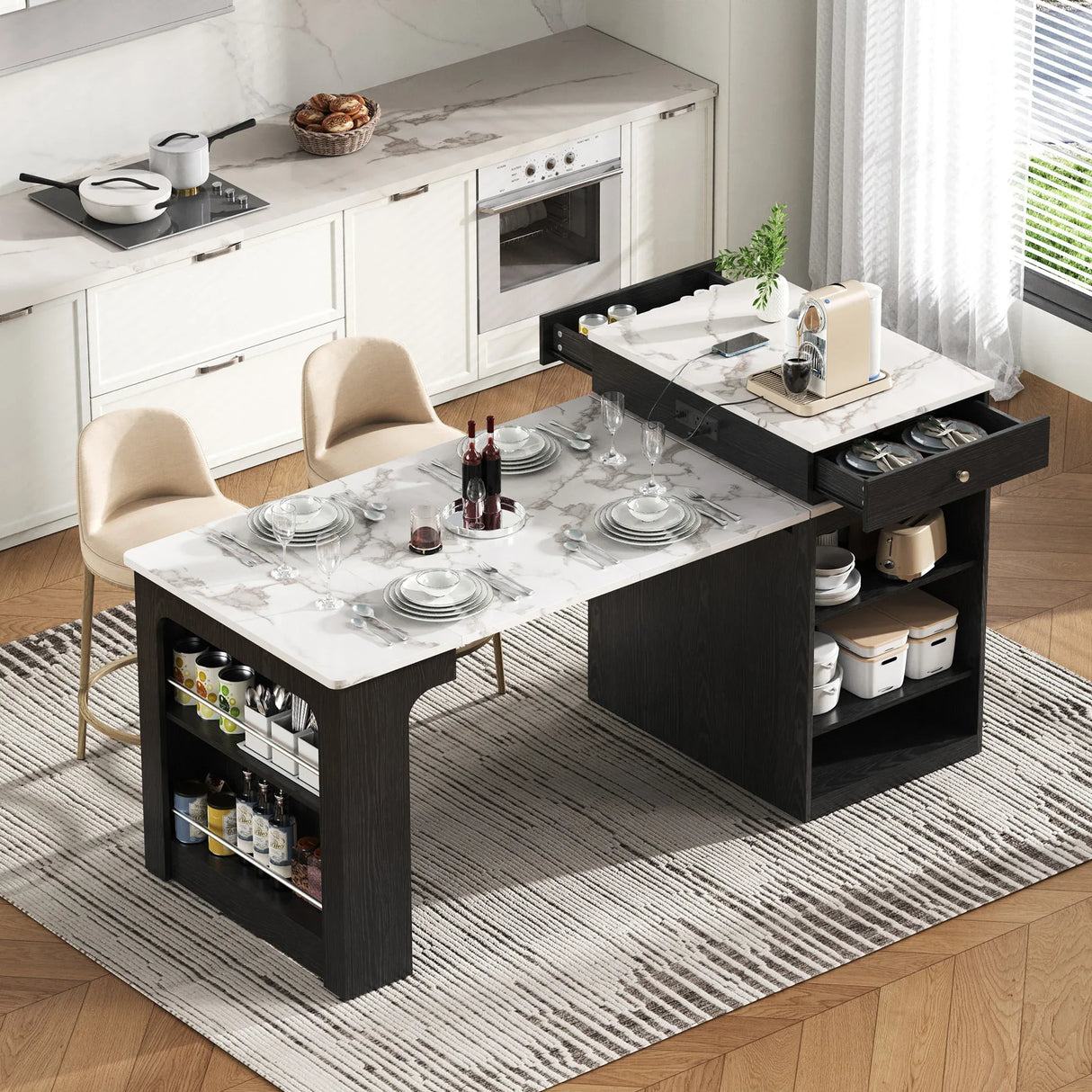 Extendable Dining Table Kitchen Island With Storage - Omega Lifestyles