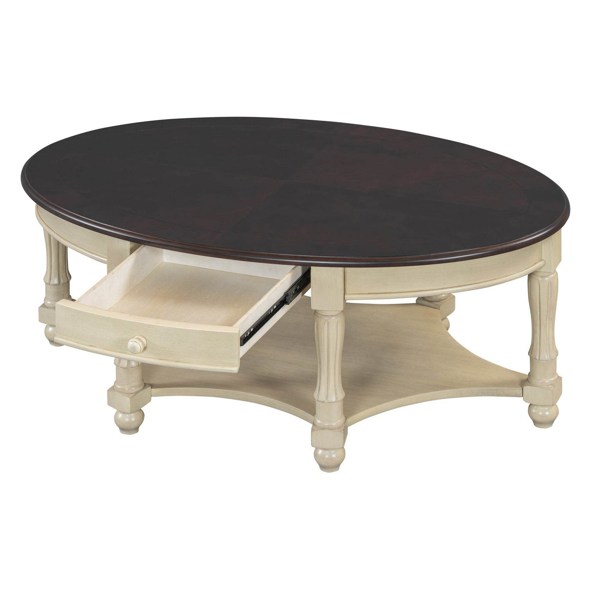 Vintage Oval Coffee Table With Drawer And Storage Shelf - Sleep Galleria