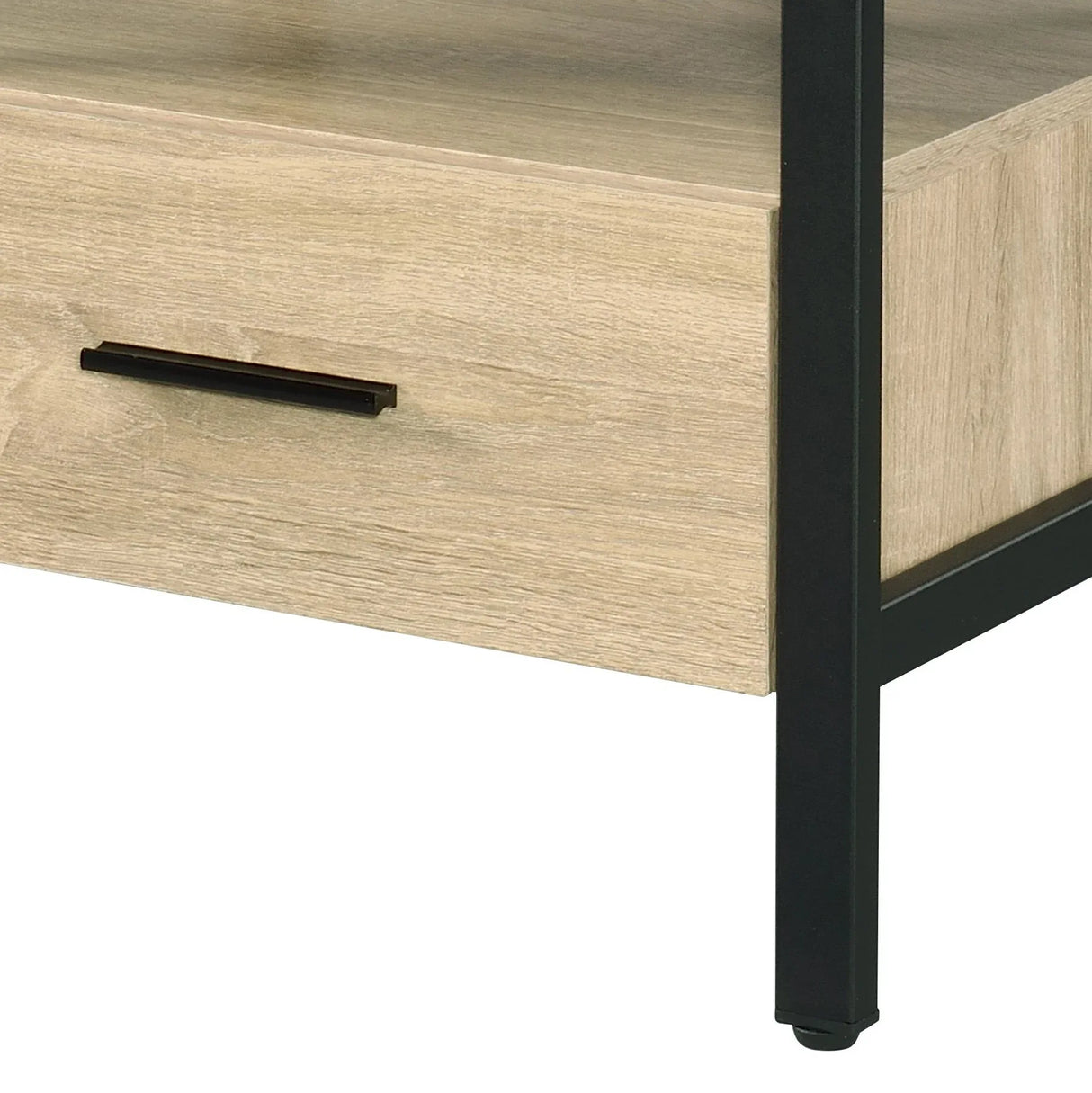 Oak Finish Metal Leg Accent Table With Storage Drawer - Omega Lifestyles