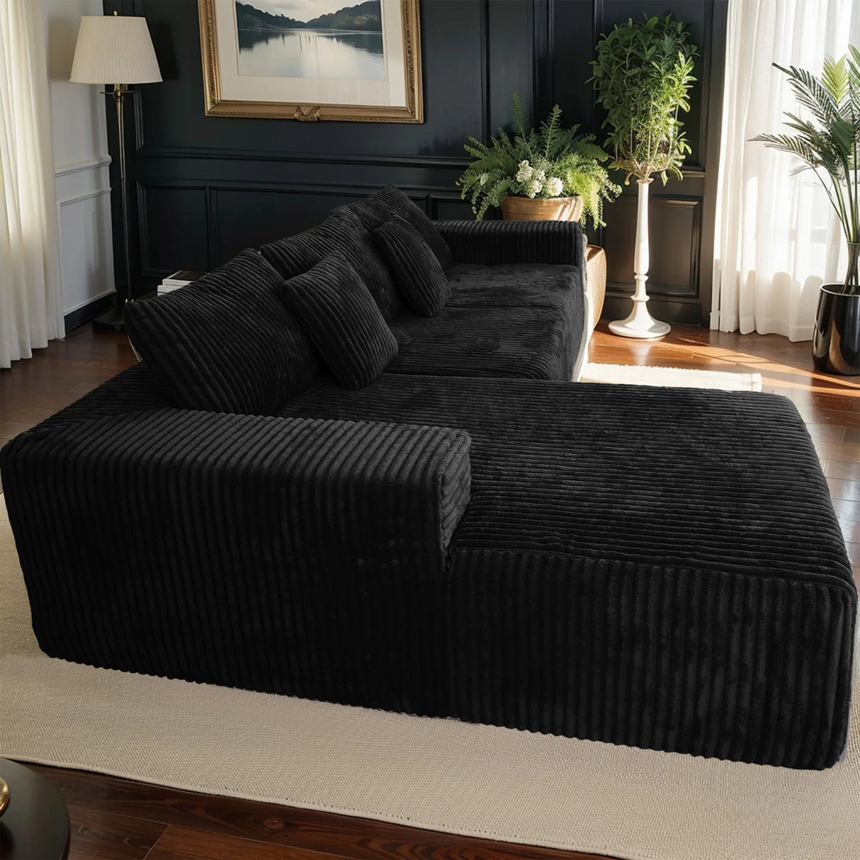 Modular Plush Corduroy Sectional Sofa With Chaise - Omega Lifestyles