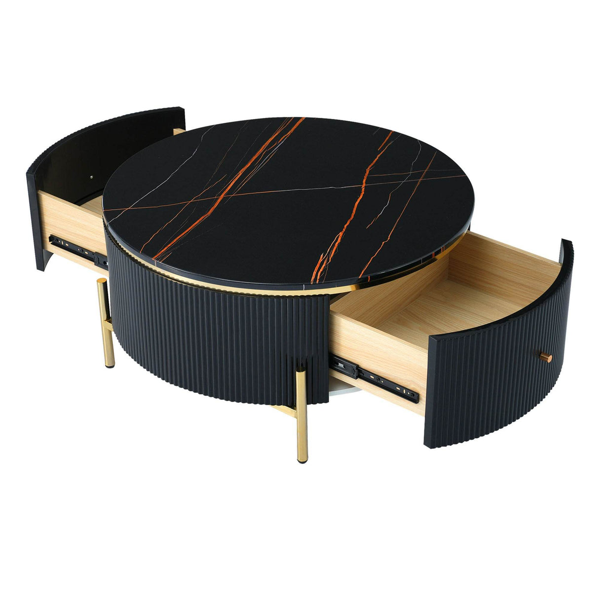 Modern Round Coffee Table With Two Large Drawers - Sleep Galleria