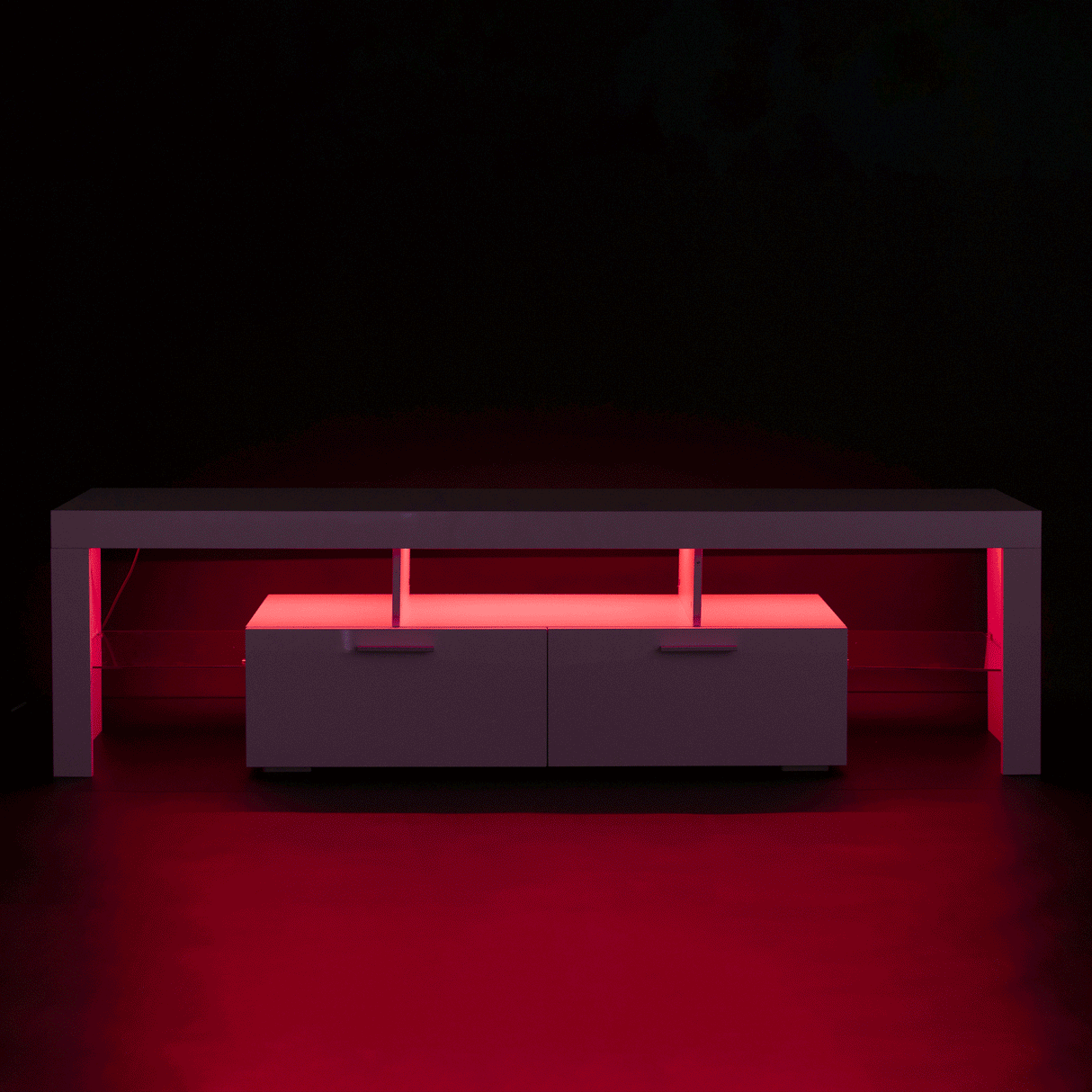 White Particle Board TV Stand With LED Lighting - Omega Lifestyles