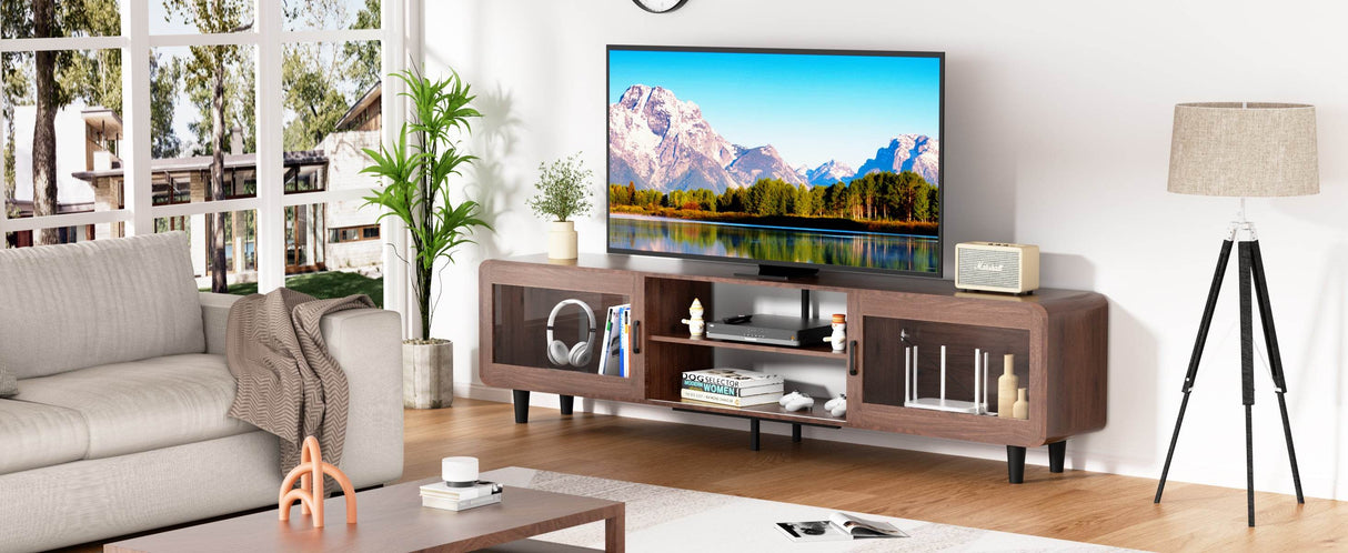 Mid Century Modern Walnut Wood TV Stand With Charging Station - Sleep Galleria