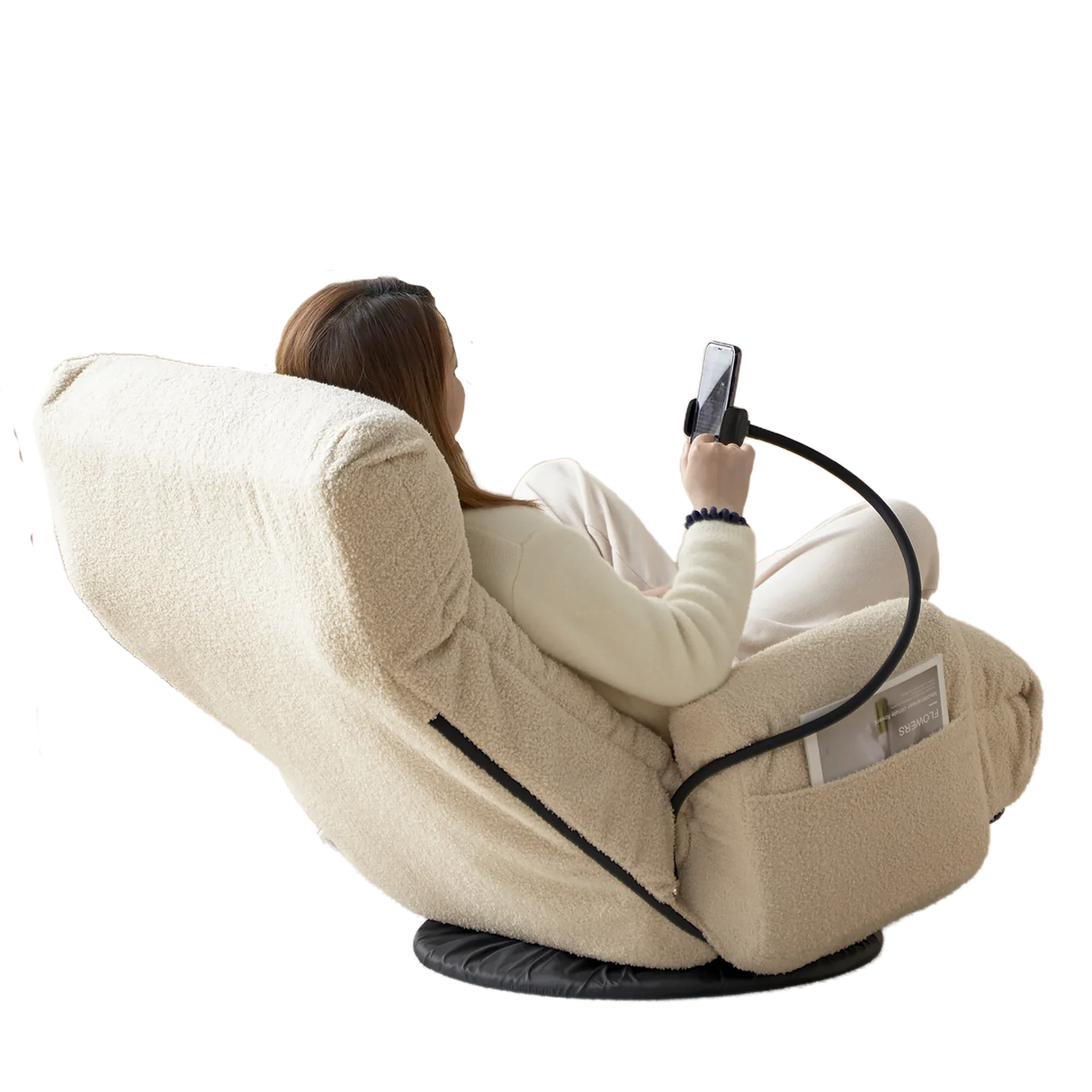 Adjustable Beige Soft Plush Rotating Lounge Chair - Omega Lifestyles