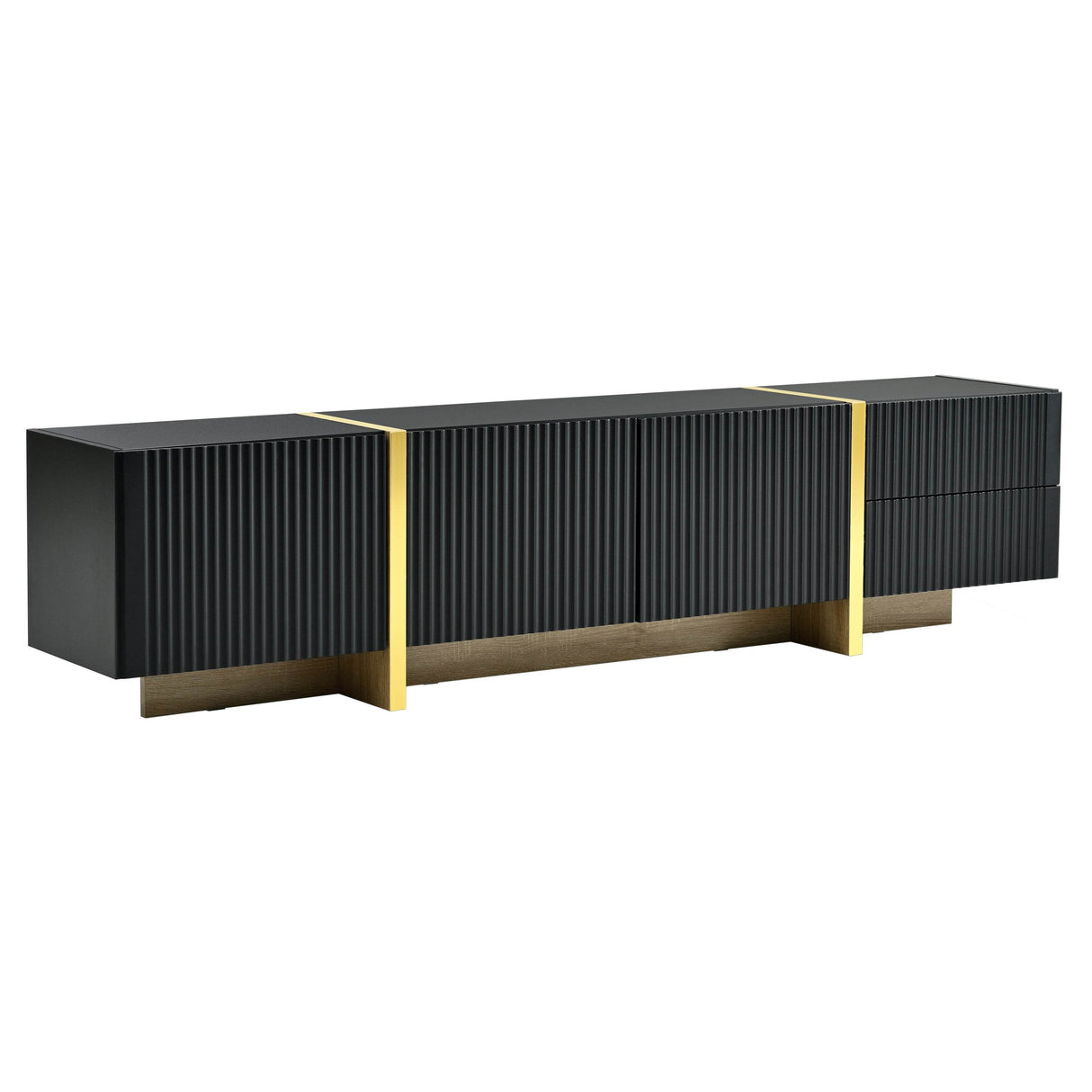 Luxury Fluted Black And Gold TV Stand With Storage - Sleep Galleria