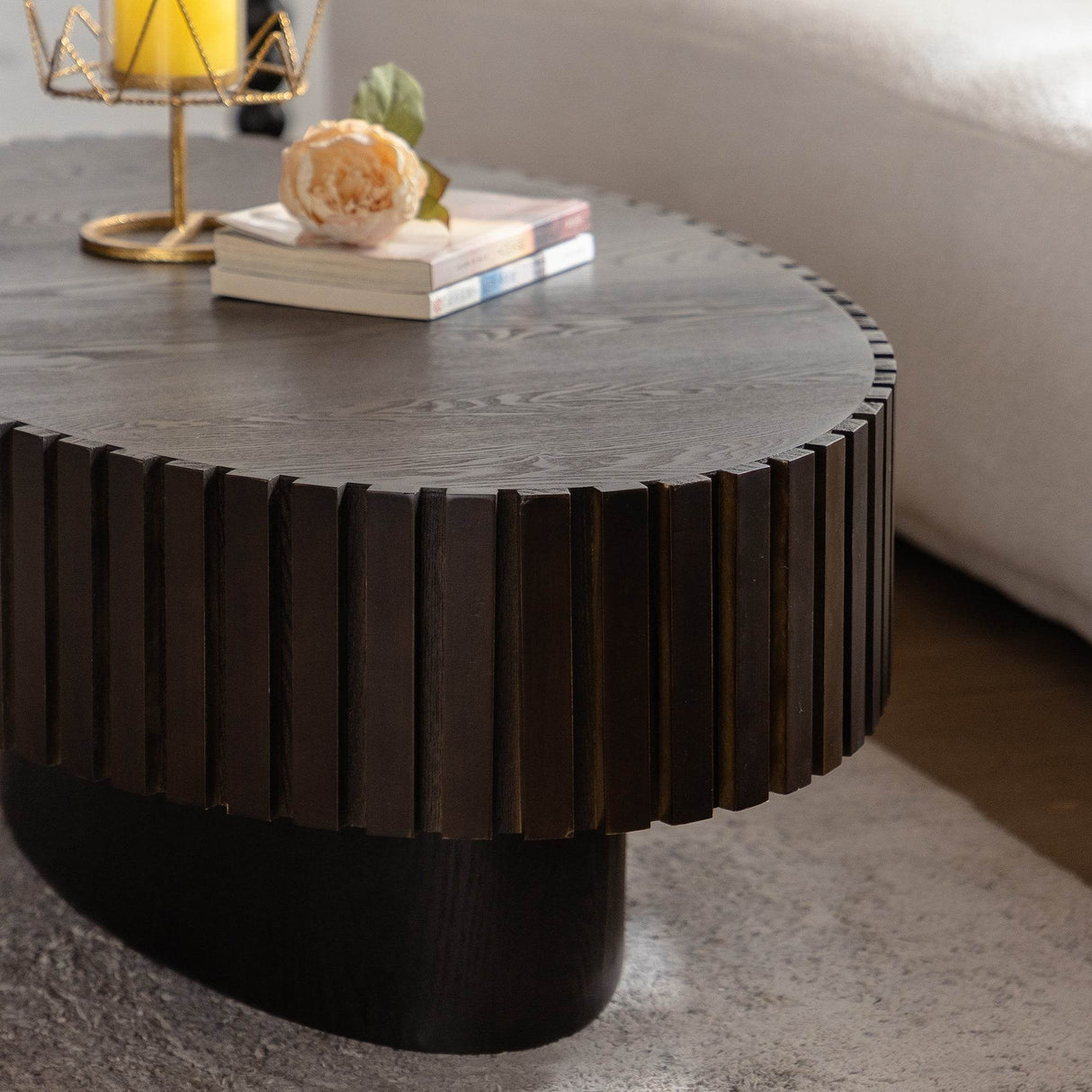 Modern Handcrafted Oval Walnut Pedestal Coffee Table - Sleep Galleria