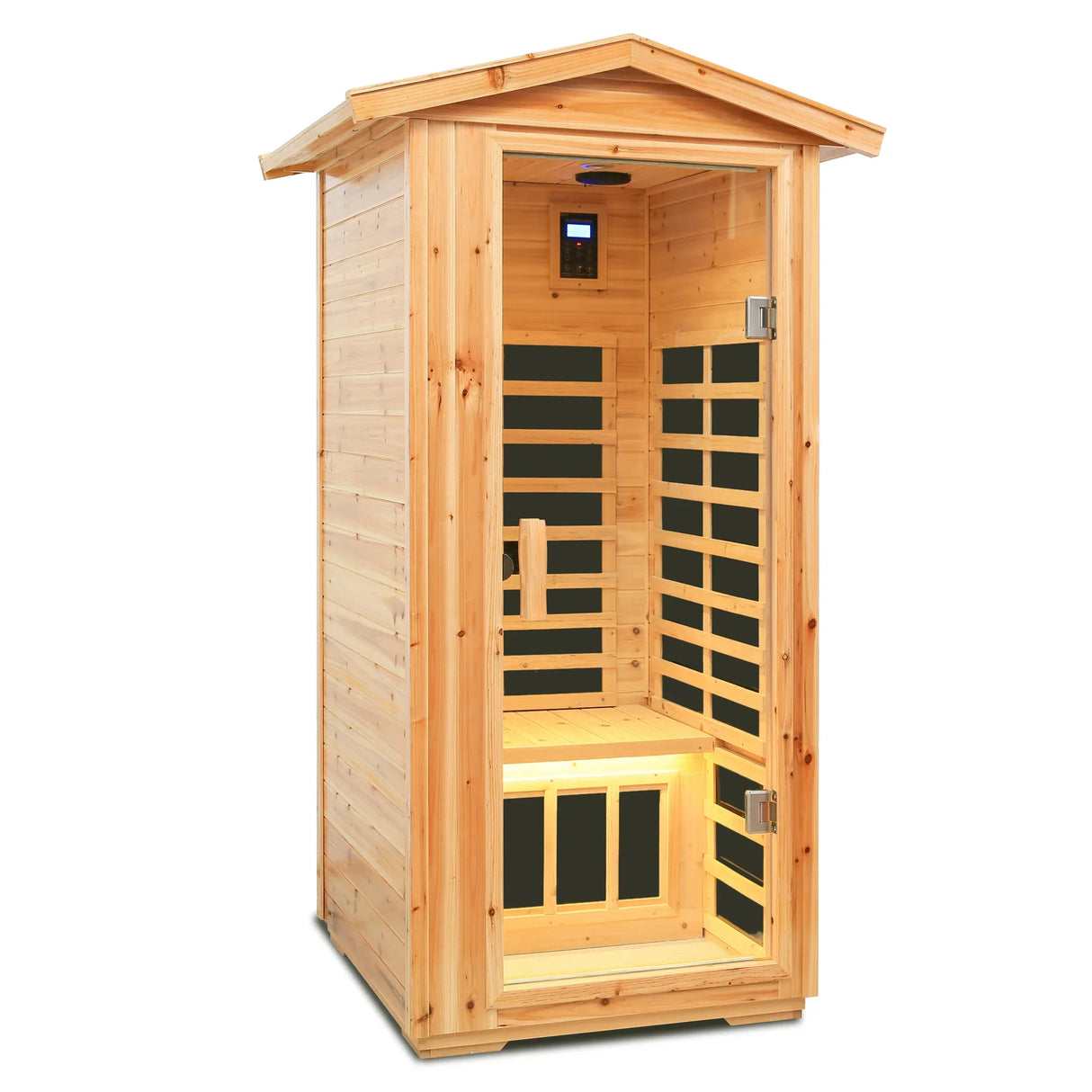 Far Infrared Old Fir Outdoor One-Person Sauna Room - Omega Lifestyles
