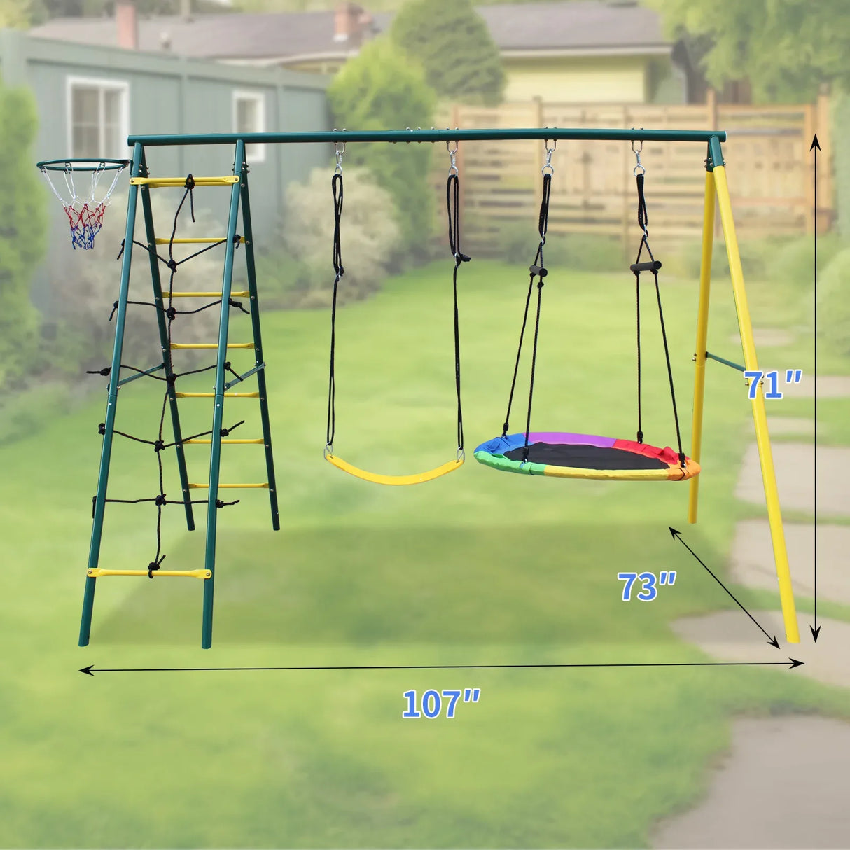 Kids Outdoor Steel Frame 2-Seat Swing Set Playground - Omega Lifestyles