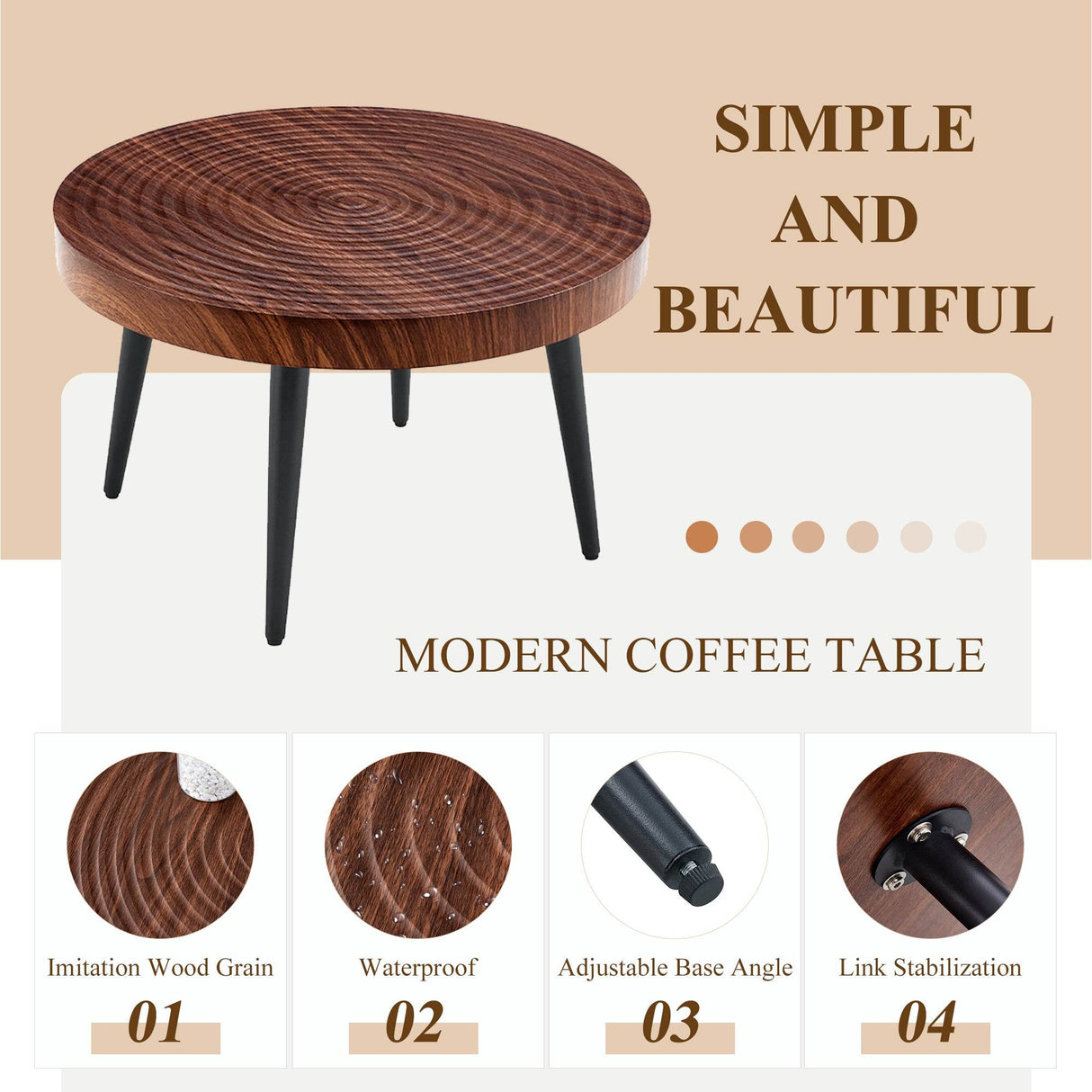 Modern Round MDF And Metal Walnut Coffee Table - Sleep Galleria