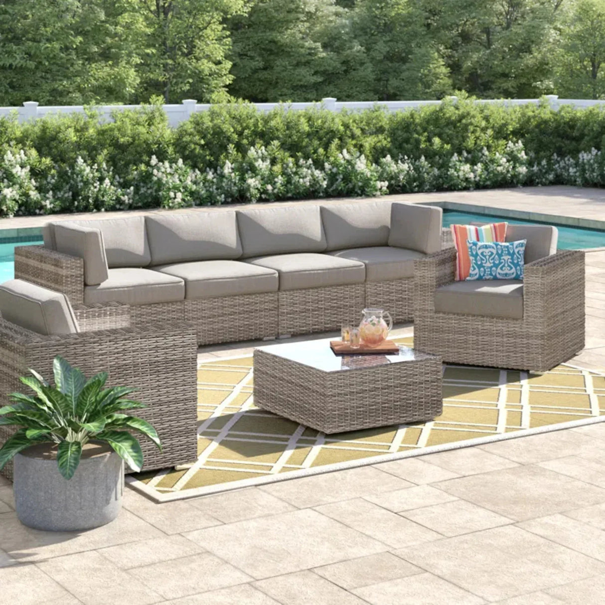 Fully Assembled 7-Piece 6-Seater Patio Wicker Sofa Set - Omega Lifestyles