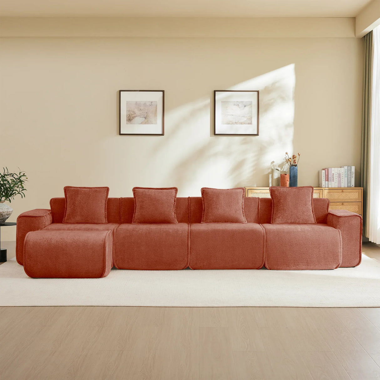 Modular Velvet Boneless 4-Seat L Shape Sectional Sofa - Omega Lifestyles