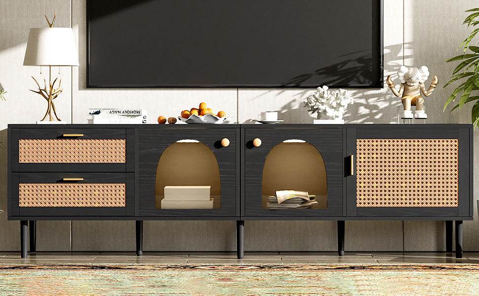 Modern Rattan-Inspired TV Stand With Storage Cabinets - Sleep Galleria