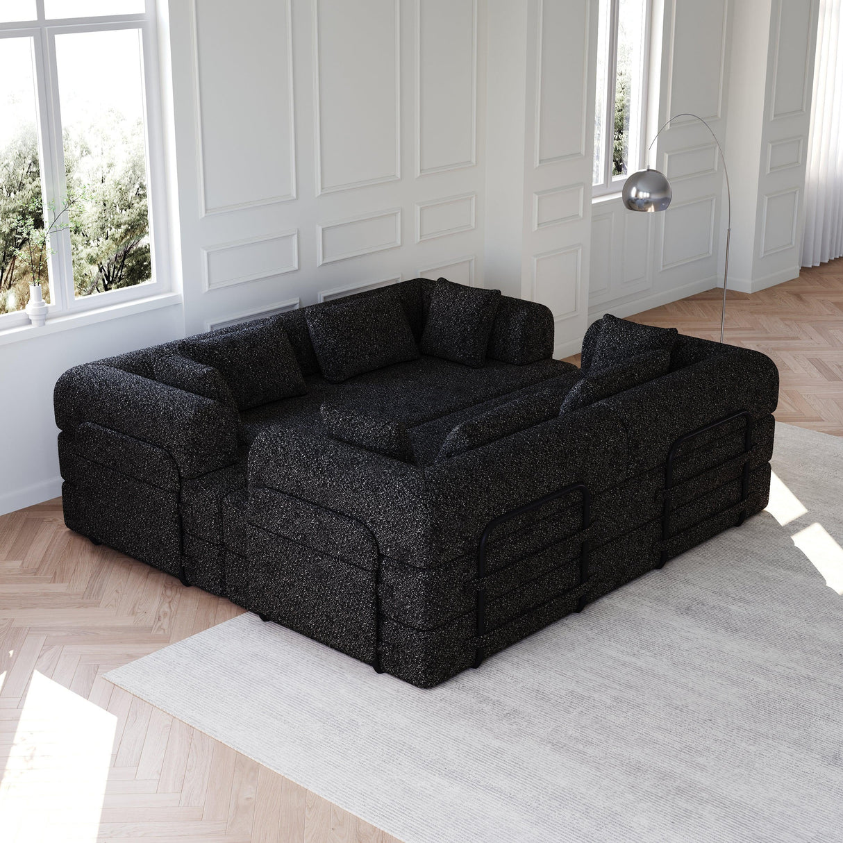 Convertible Chenille Sleeper Sofa Bed With Storage Pocket 2PCS - Omega Lifestyles