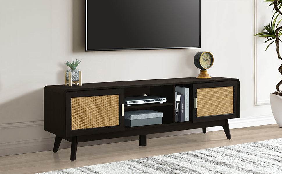 Bohemian Style Dark Brown Rattan TV Stand - Sleep Galleria