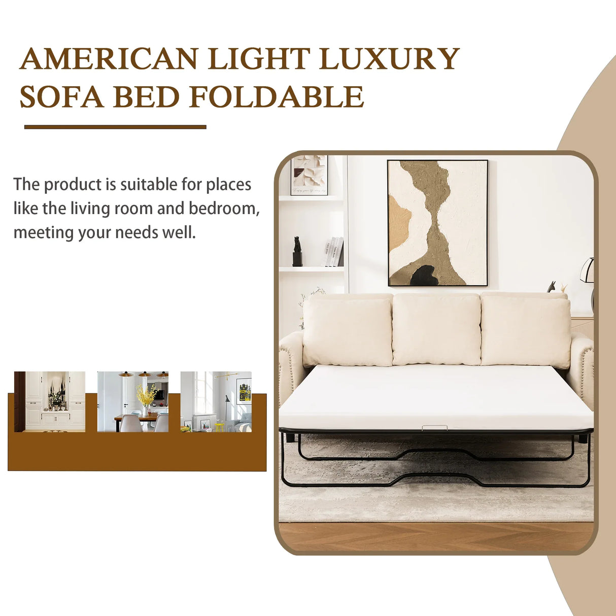 Medium-Firm Linen Sleeper Sofa Bed With Pull-Out Mattress - Omega Lifestyles