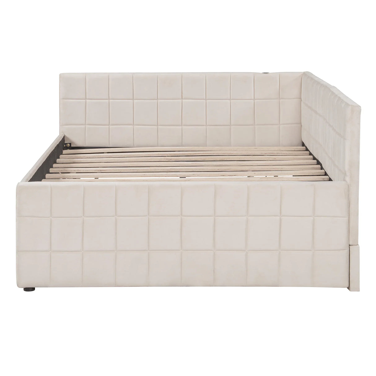 Full Upholstered L-Shaped Daybed With Twin Trundle and USB Ports - Omega Lifestyles