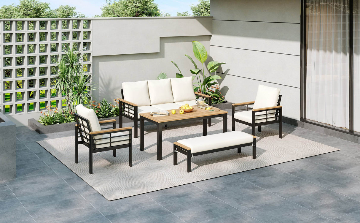 5-Piece Acacia Wood Iron Frame Patio Furniture Set - Omega Lifestyles