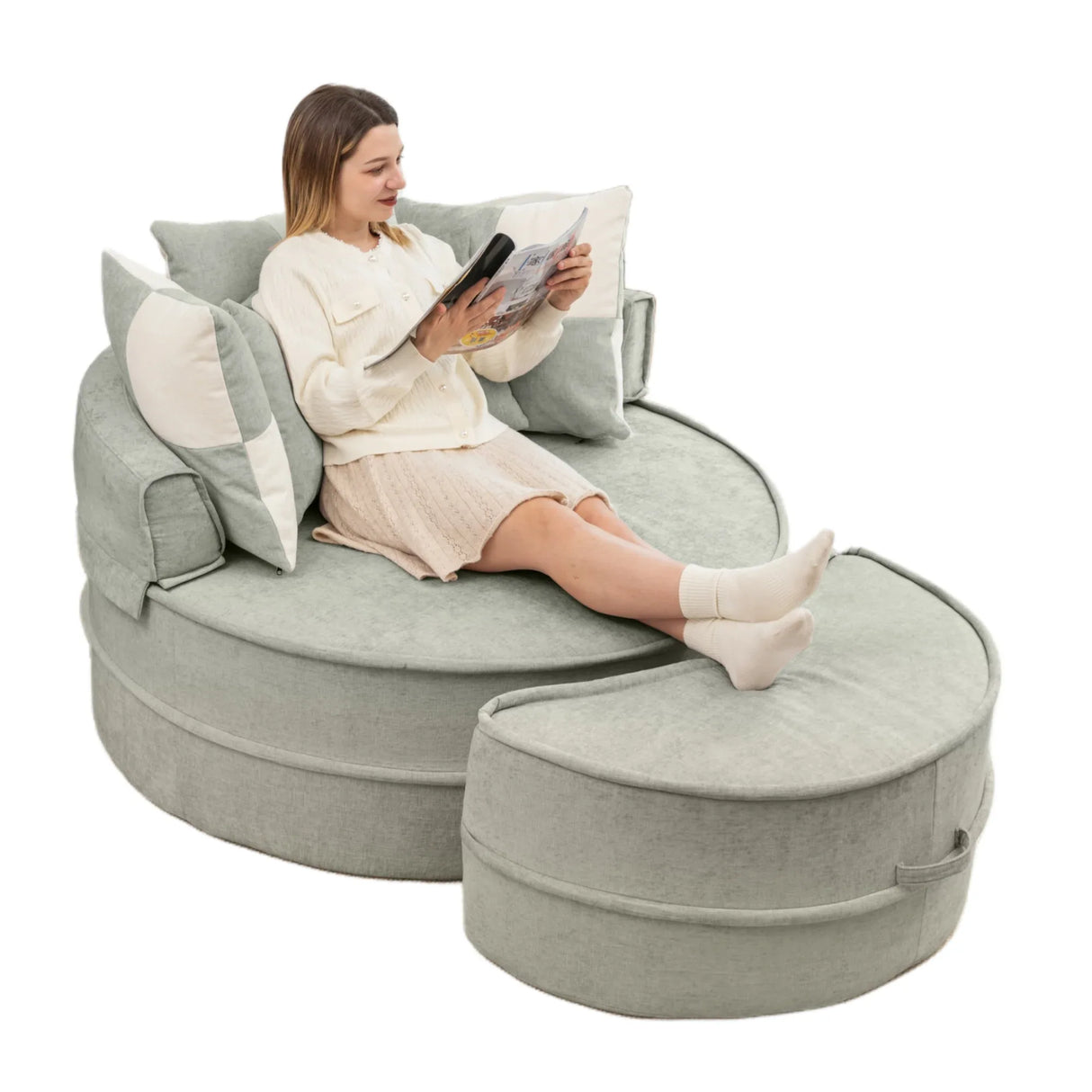 Modern Chenille Upholstered Barrel Accent Chair With Ottoman - Omega Lifestyles