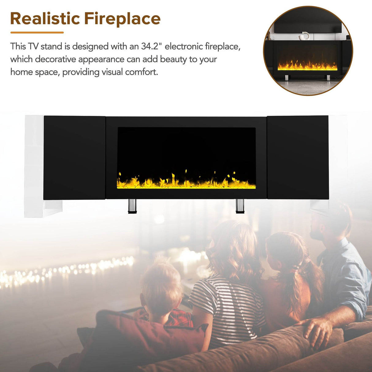 Modern Minimalist TV Stand With Electric Fireplace - Sleep Galleria