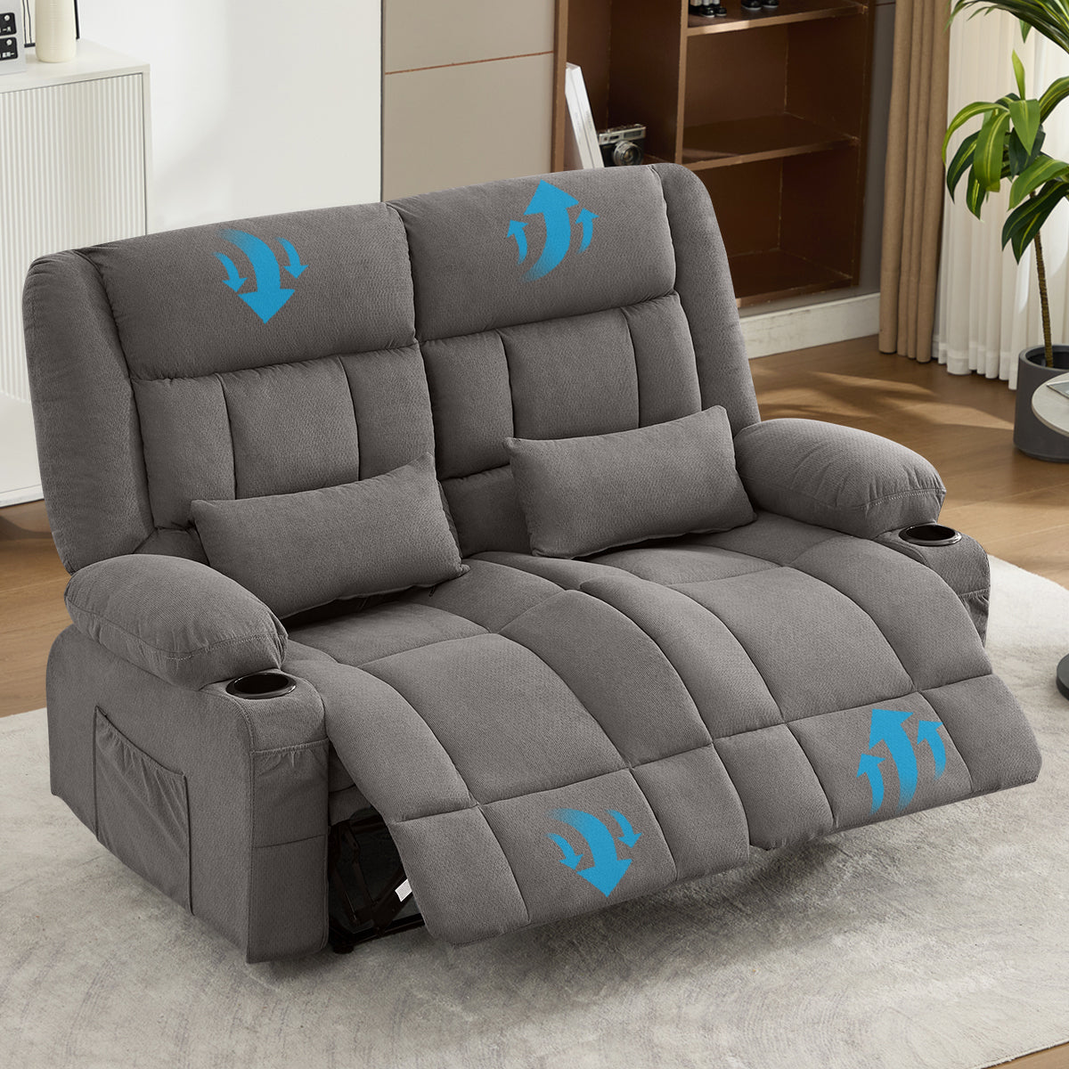 Manual Reclining Oversized Soft Fabric Loveseat With Cup Holders