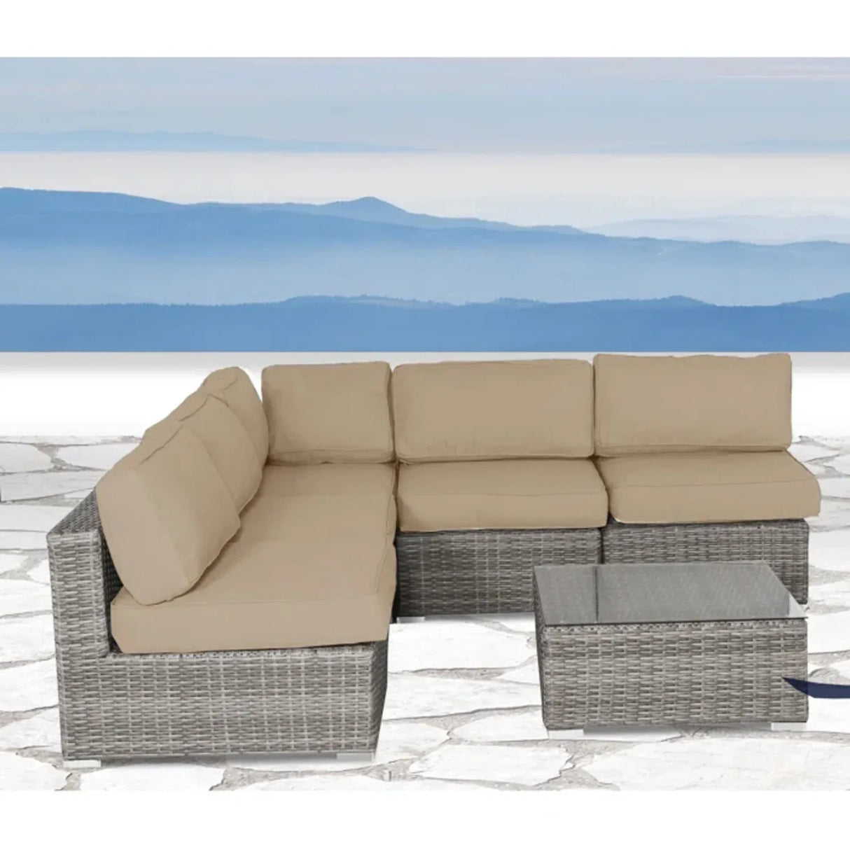 6-Piece Gray Wicker Outdoor Sectional Seating Set With Cushions - Omega Lifestyles