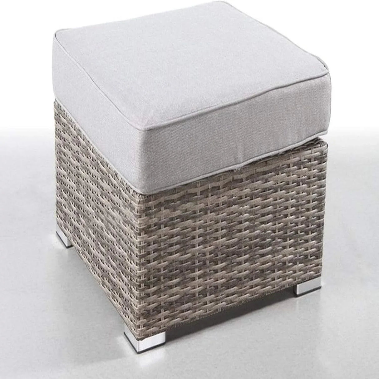 Modern Grey Wicker Outdoor Ottoman With Ultra-Soft Cushion - Omega Lifestyles