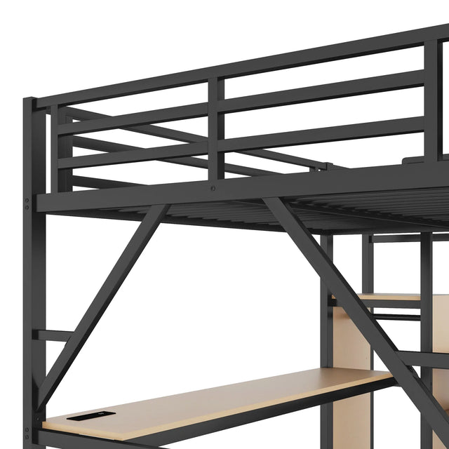 Full Metal Full Size Loft Bed With Desk Charging Station - Omega Lifestyles