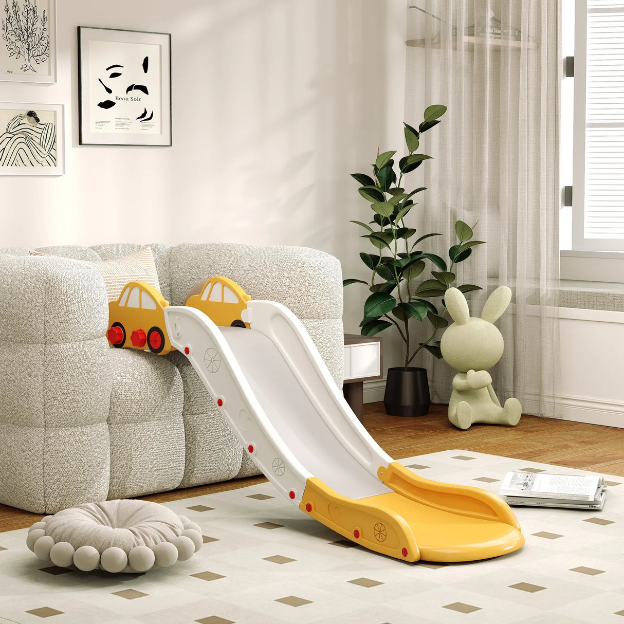 Indoor Yellow Toddler Slide With Safety Buffer Design - Omega Lifestyles