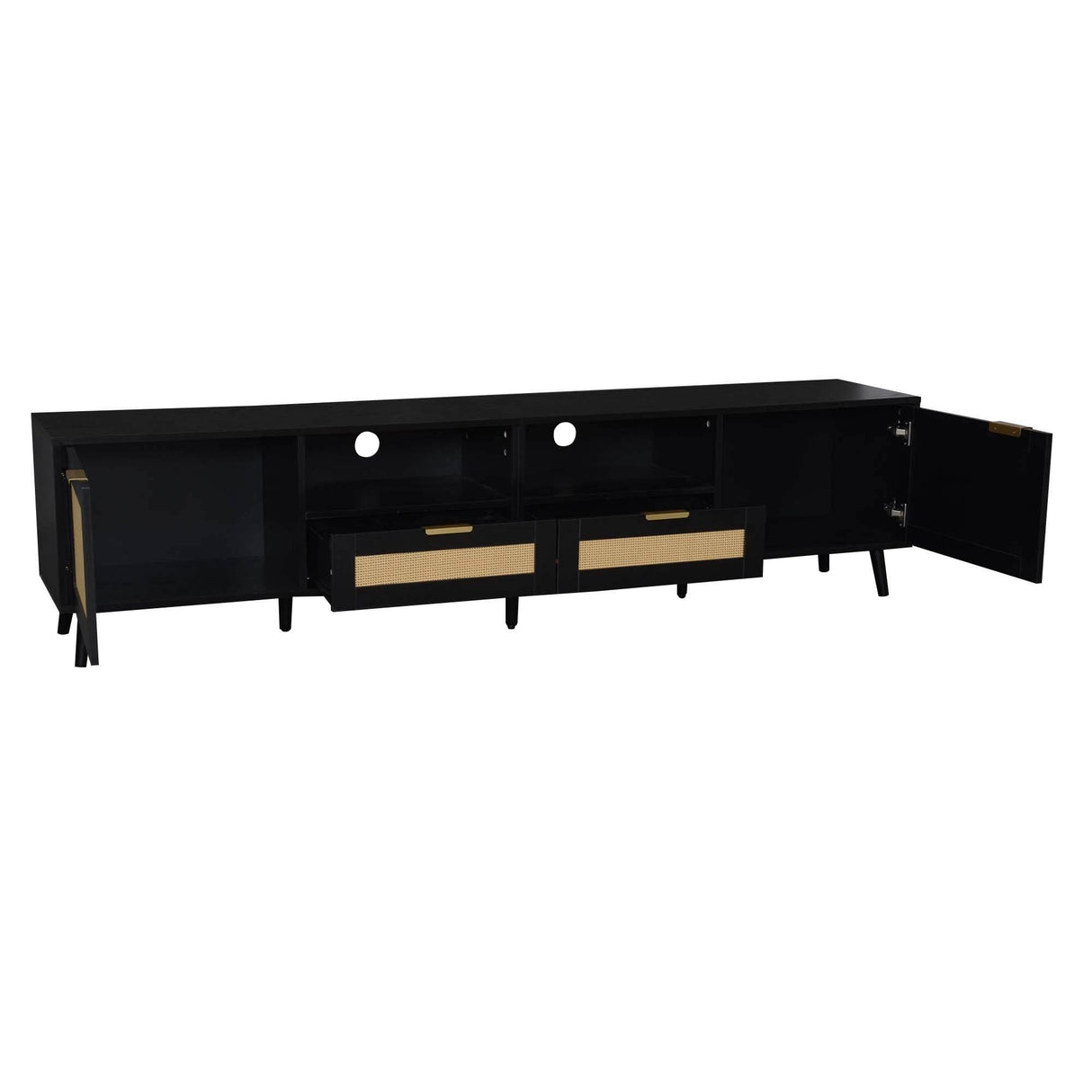 Modern Rattan TV Stand With Storage Cabinet - Sleep Galleria