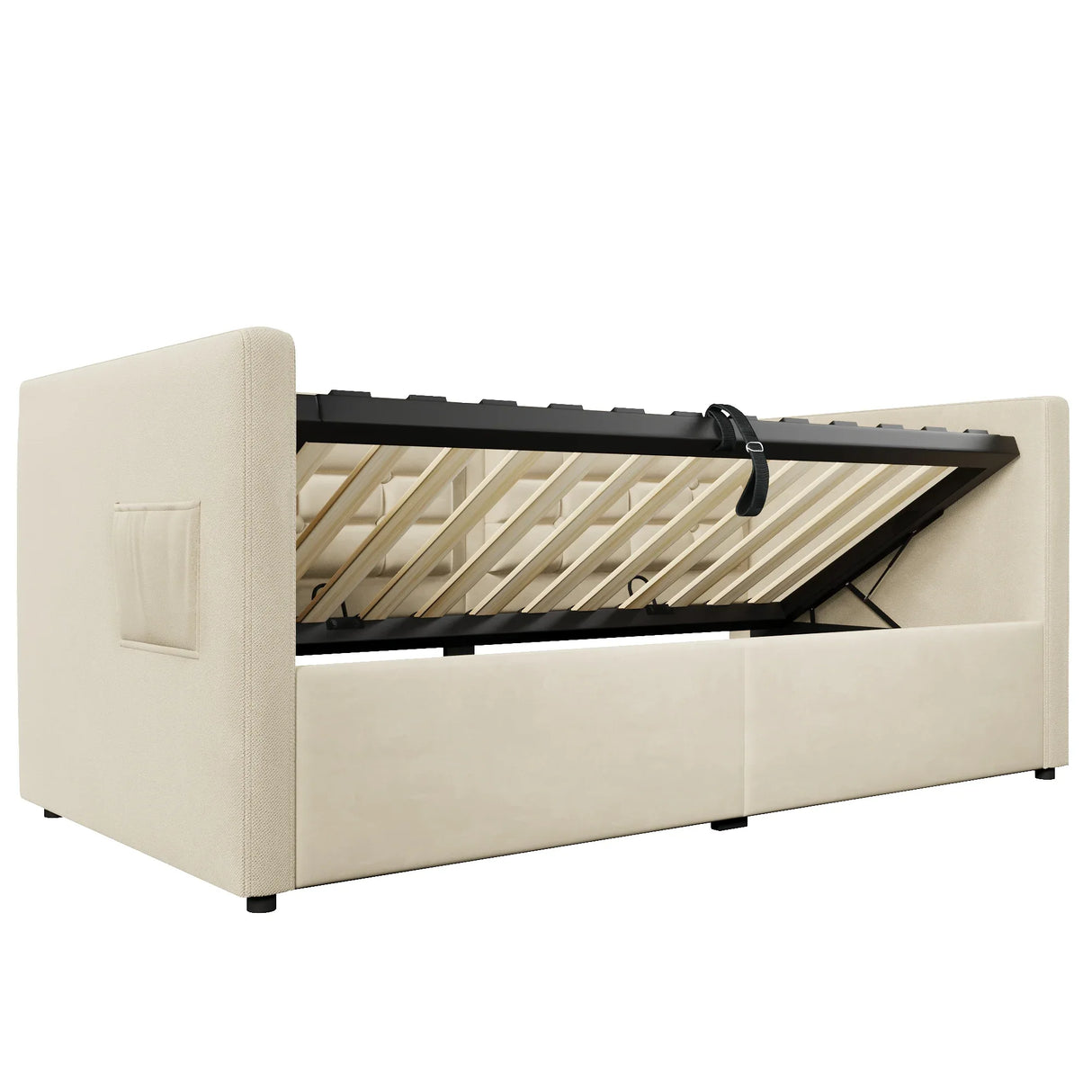 Twin Beige Velvet Upholstered Hydraulic Storage Bed Frame - Omega Lifestyles
