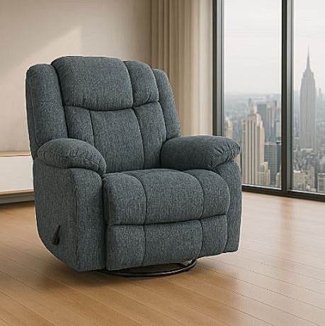 Manual Upholstered Slate Swivel Recliner With Foam Padding