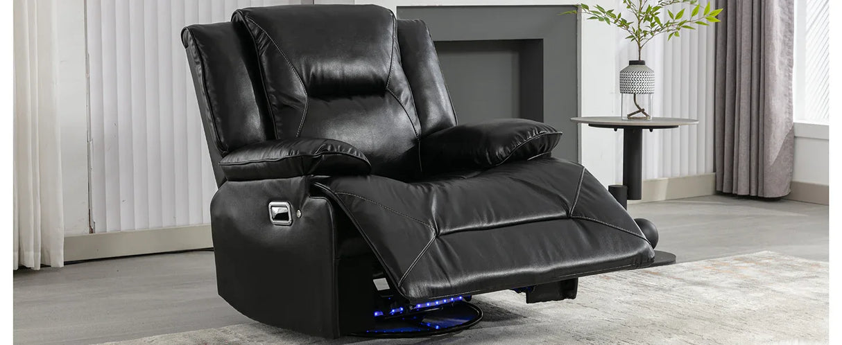 Manual Black Leather Gel Recliner Chair With LED Light Strip - Omega Lifestyles