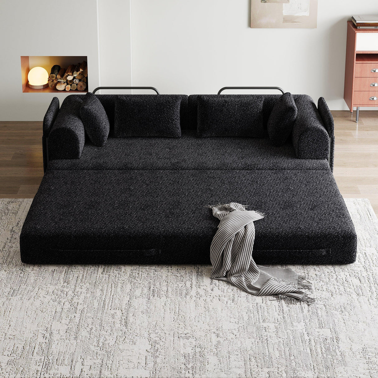 Convertible Chenille Sleeper Sofa Bed With Storage Pocket - Omega Lifestyles