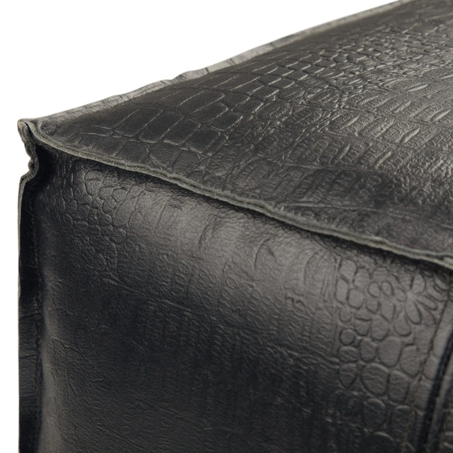 Handcrafted Black Buffalo Leather Square Pouf Ottoman - Omega Lifestyles