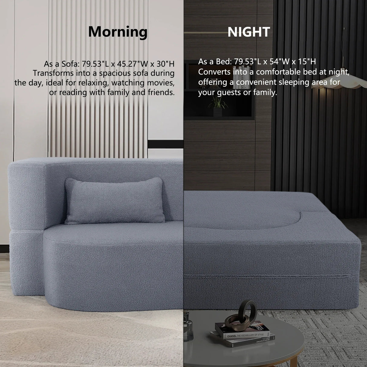 Full Size Convertible Teddy Fabric Sofa Bed With Pillows - Omega Lifestyles