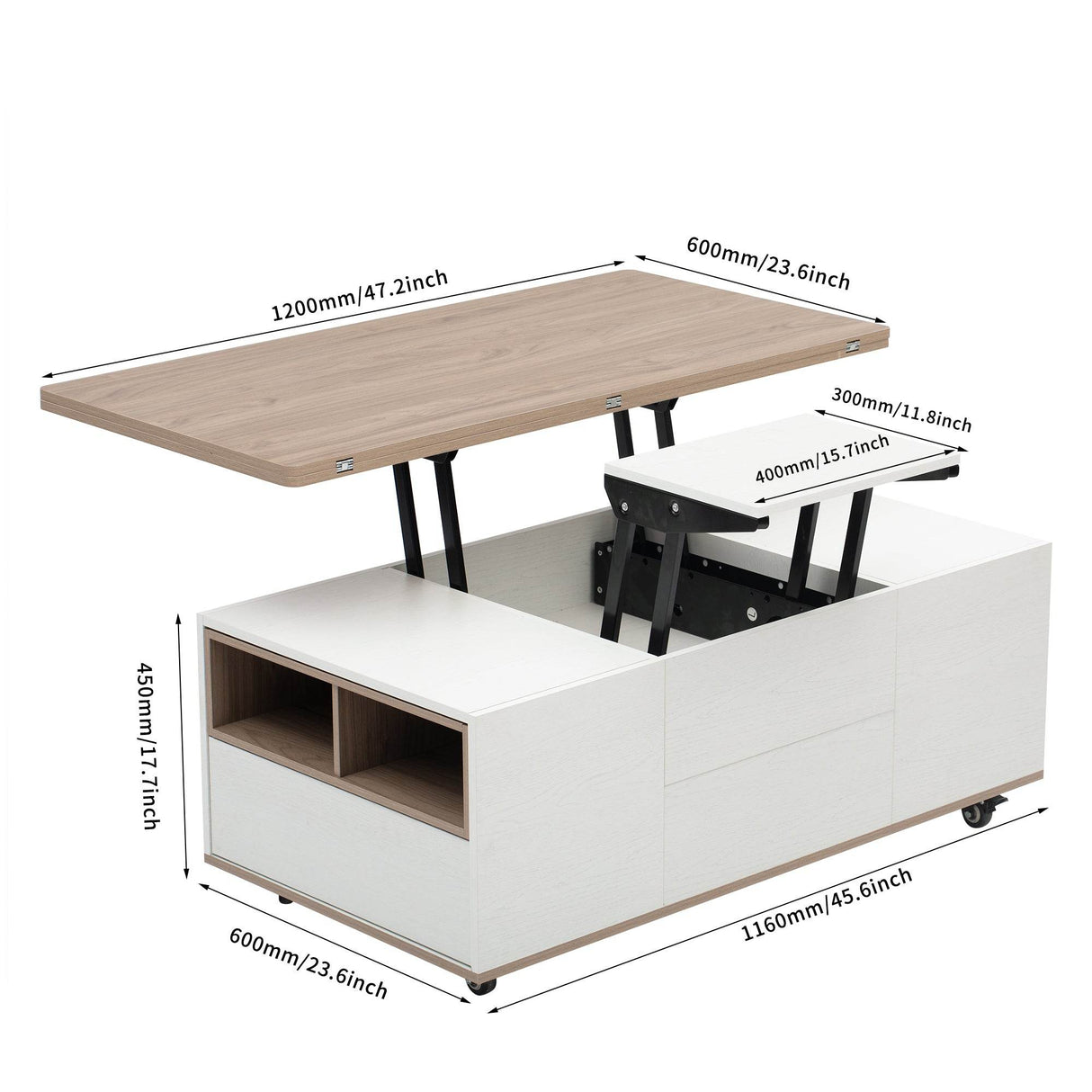 Modern Walnut White Lift Top Coffee Table With Drawers - Sleep Galleria