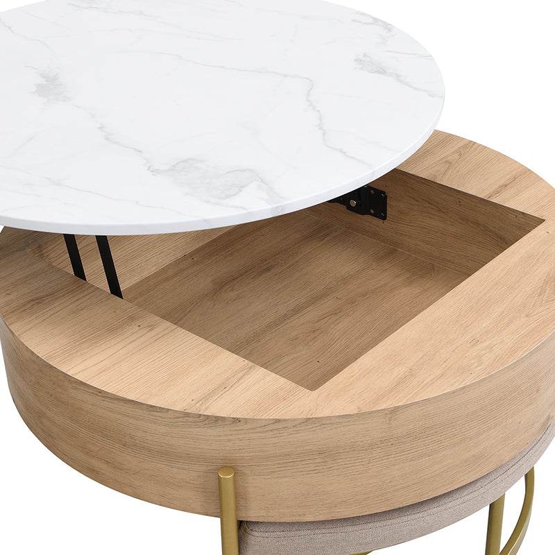 Modern Round Lift-Top Coffee Table With Storage And Ottomans - Sleep Galleria