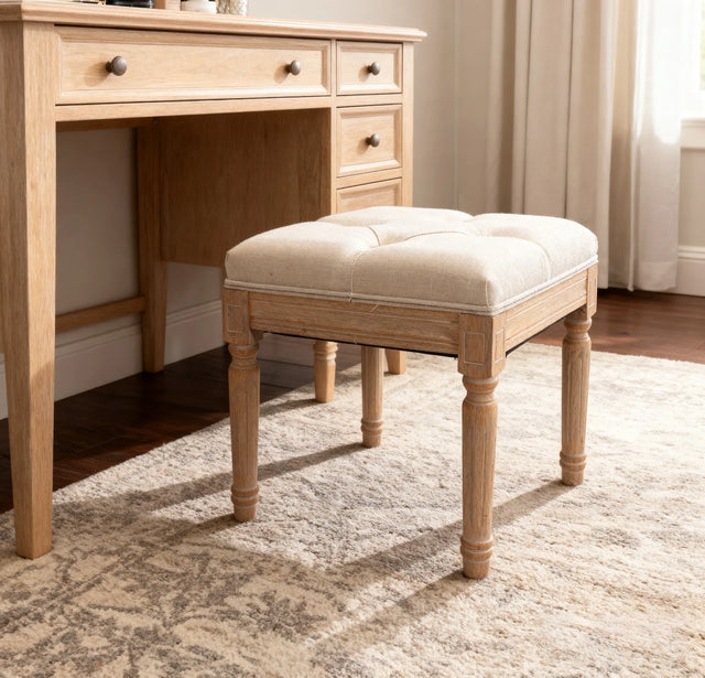 Rustic Square Padded Upholstered Ottoman Bench - Omega Lifestyles