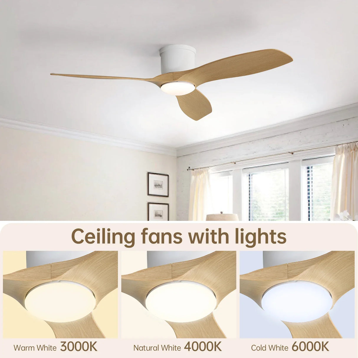 52-Inch Modern Flush Mount Ceiling Fan With LED Light - Omega Lifestyles