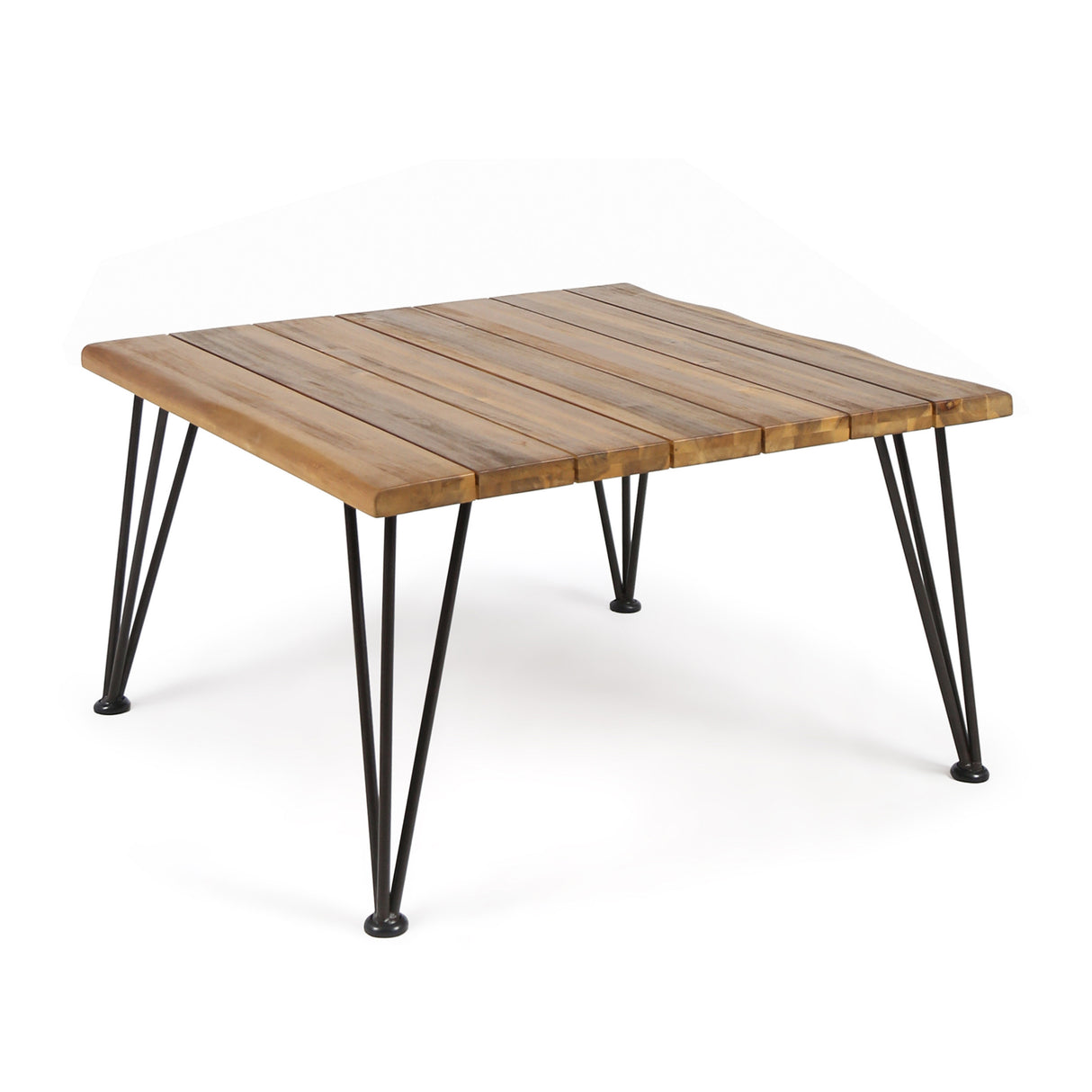 Rustic Acacia Wood Metal Frame Outdoor Coffee Table