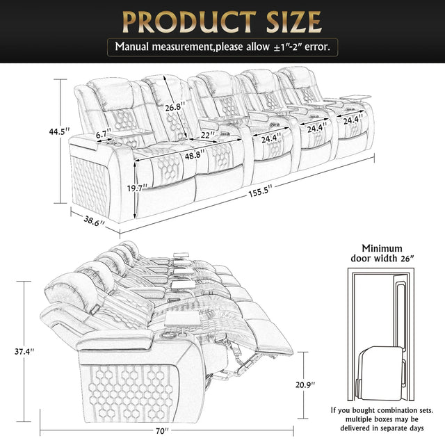 Top-Grain Nappa Genuine Leather Power Recliner With LED Lighting - Omega Lifestyles