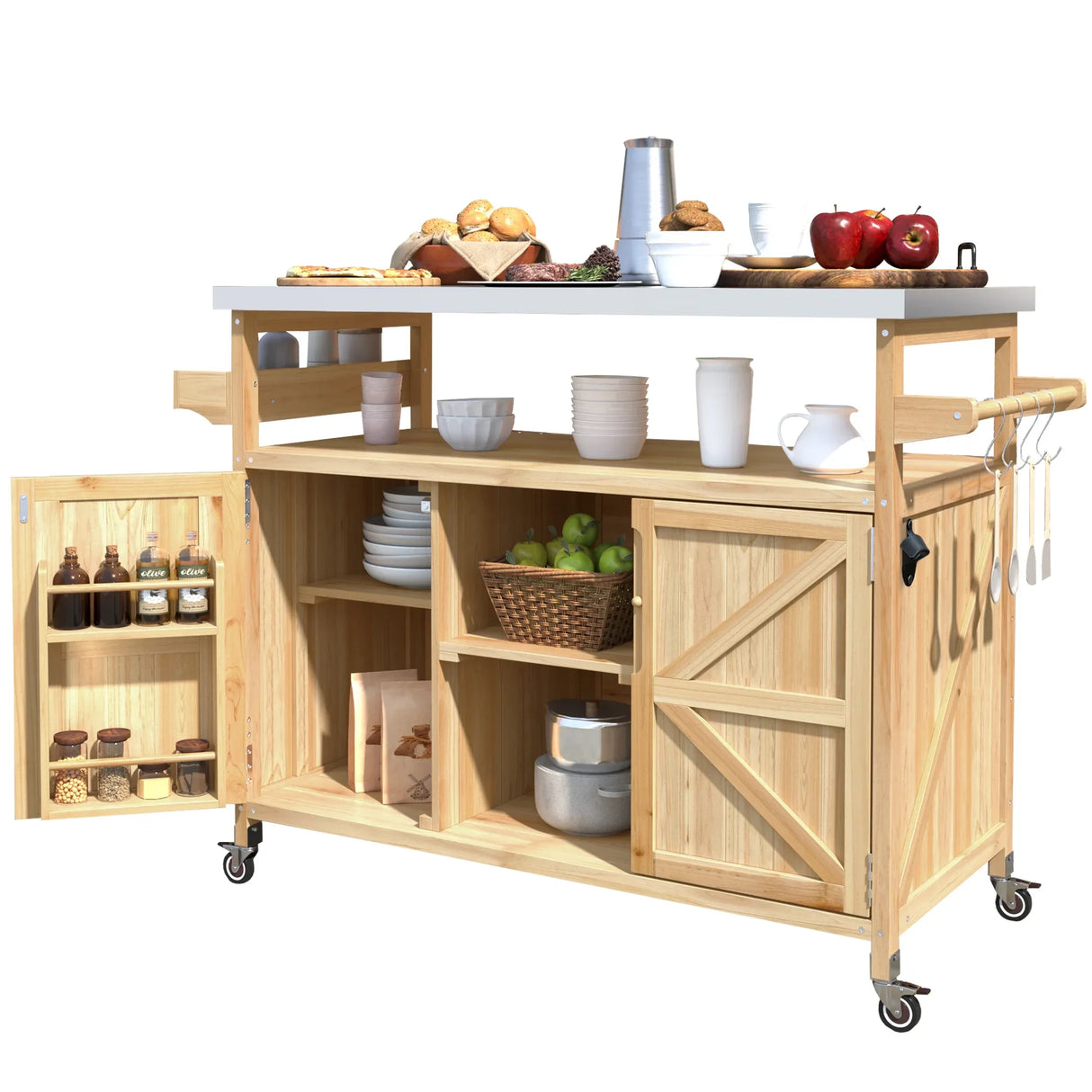 Farmhouse Solid Fir Wood Outdoor Kitchen Island Cart - Omega Lifestyles