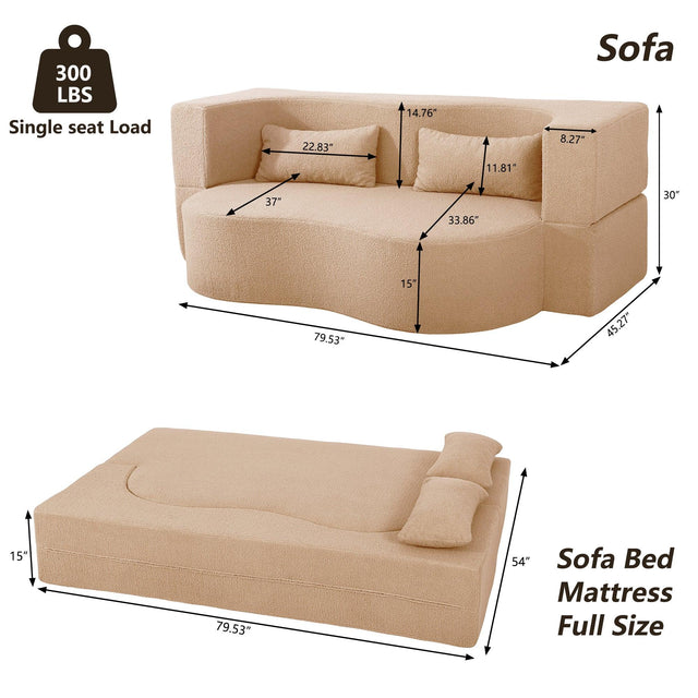 2-in-1 Convertible Full Size Teddy Fabric Sofa Bed - Omega Lifestyles