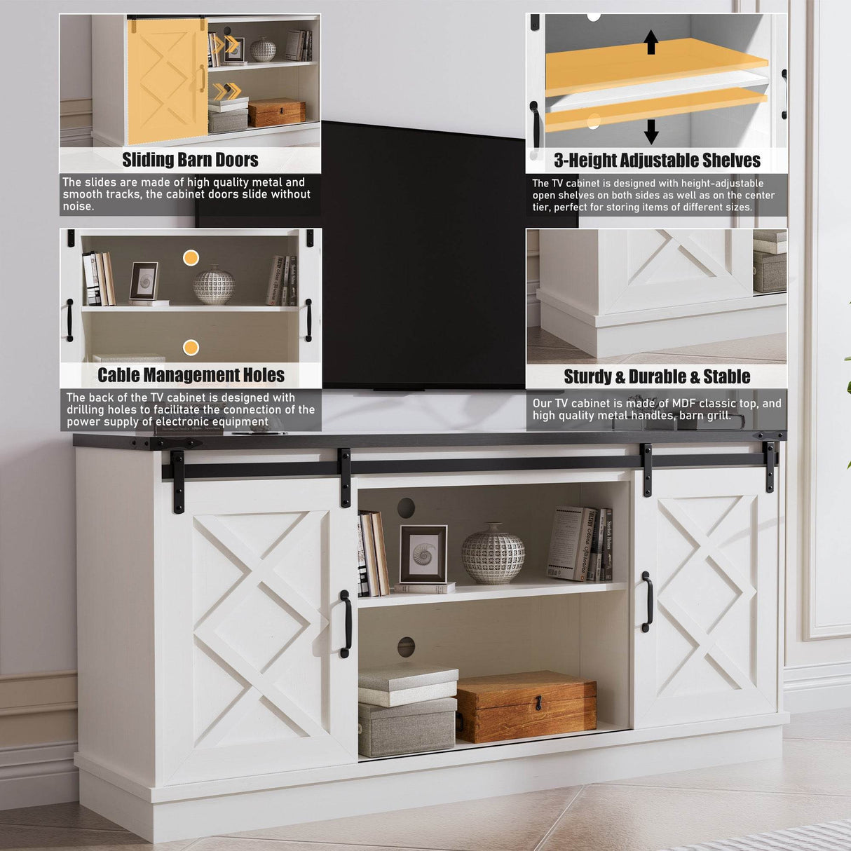 Farmhouse Sliding Barn Door TV Stand Console - Sleep Galleria