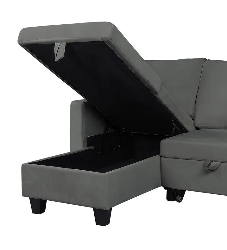 Dark Gray Velvet Reversible Sleeper Sectional Sofa With Chaise - Omega Lifestyles